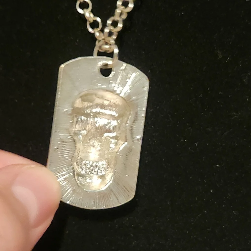 Silvertone Chain Skull Head Necklace